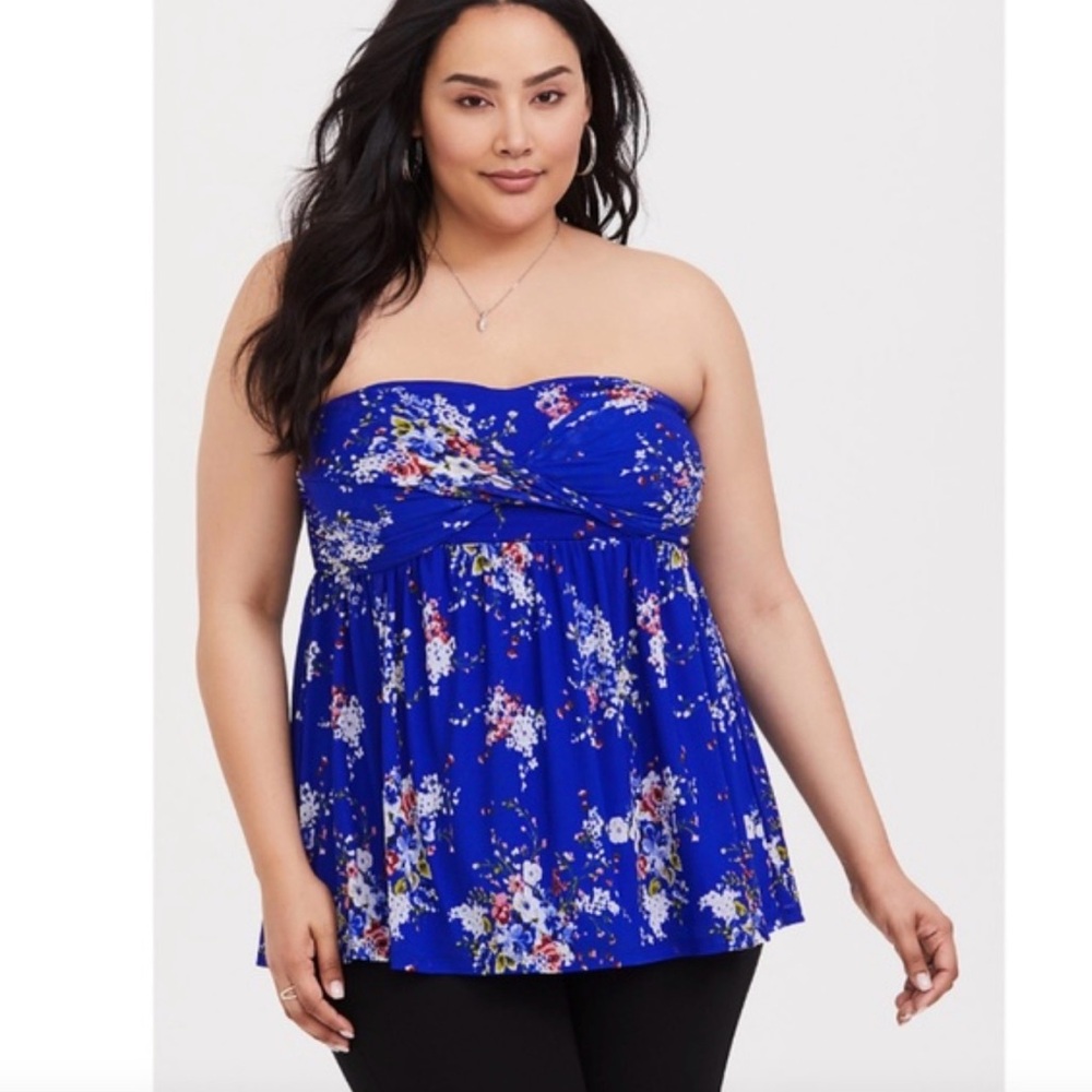 torrid Royal Blue Floral Strapless Peplum Top